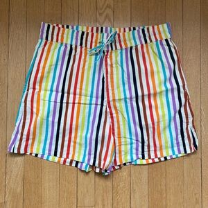 Rainbow Striped High-Waisted Shorts
